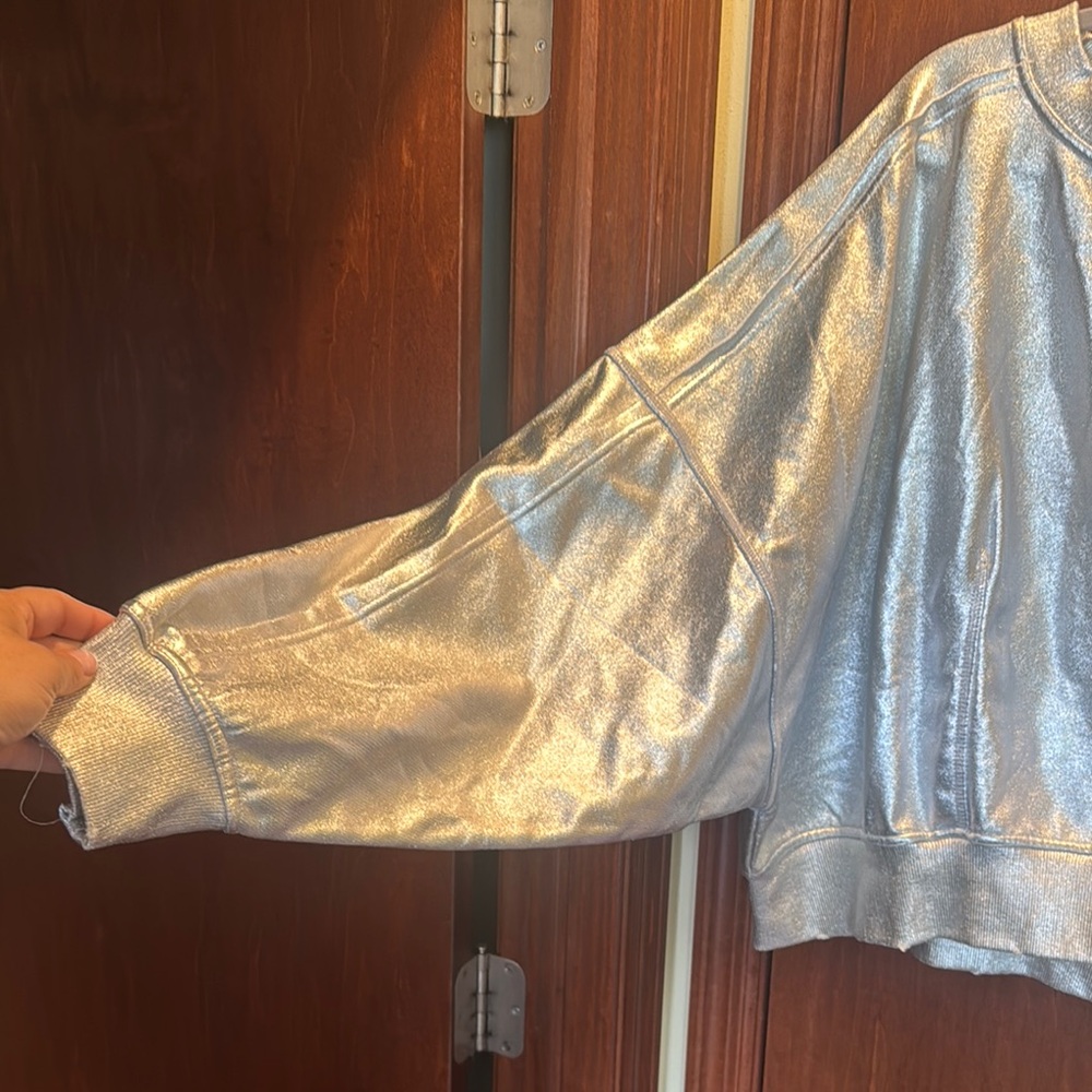 Free People Shiny Silver Oversized Pullover - Picture 3 of 8
